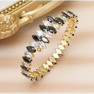 White Black Rhinestone Cuff Bracelet Cubic Zirconia Tennis Bracelets for Women